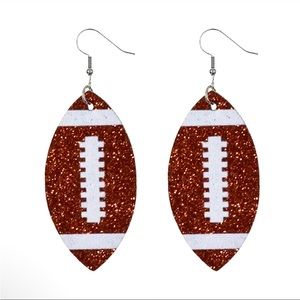 Vegan Leather Teardrop Brown Glitter Football Earrings Doublesided